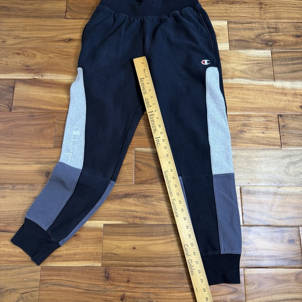 Vtg Champion Reverse Weave Jogger Sweatpants M Gray Black Split Color Block - Picture 4 of 8